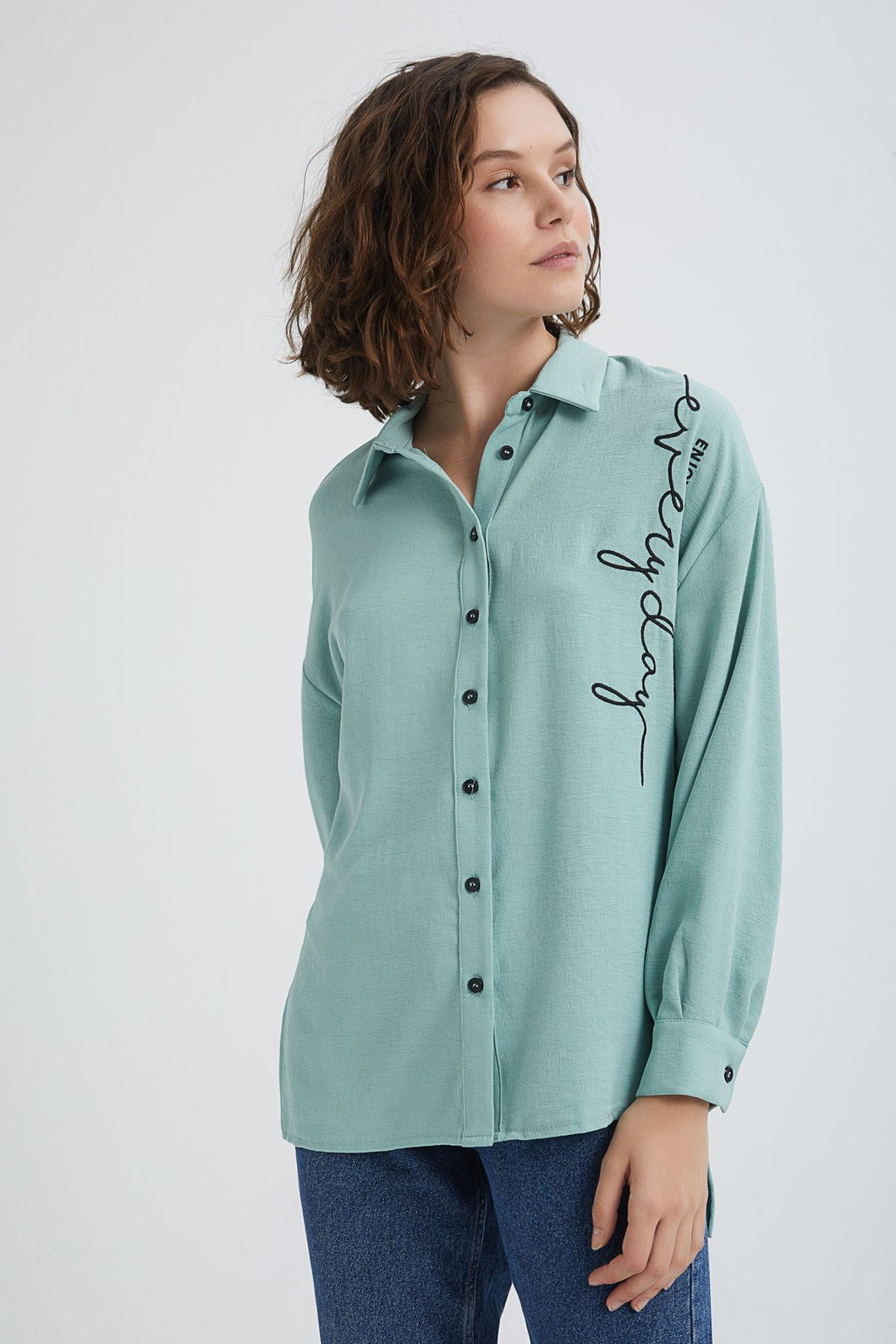 Embroidered Detailed Shirt Mint