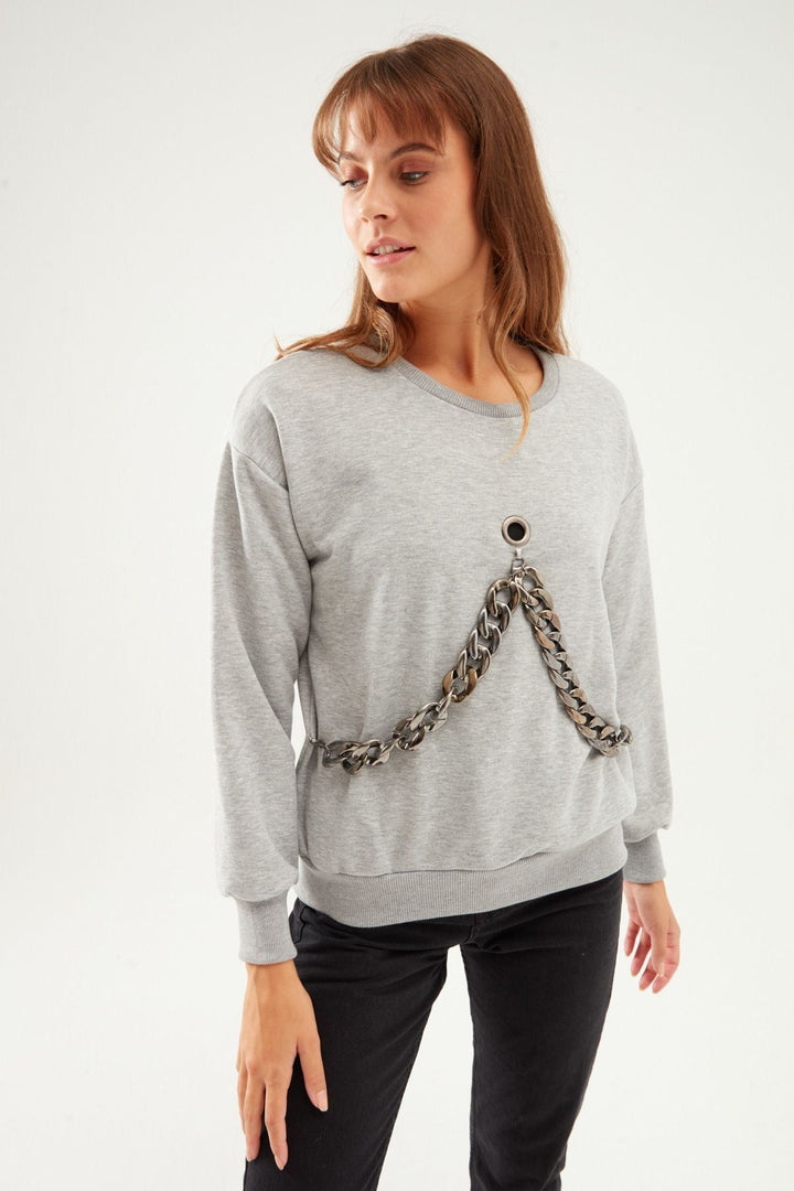 Zincir Aksesuarlı Sweatshirt Gri