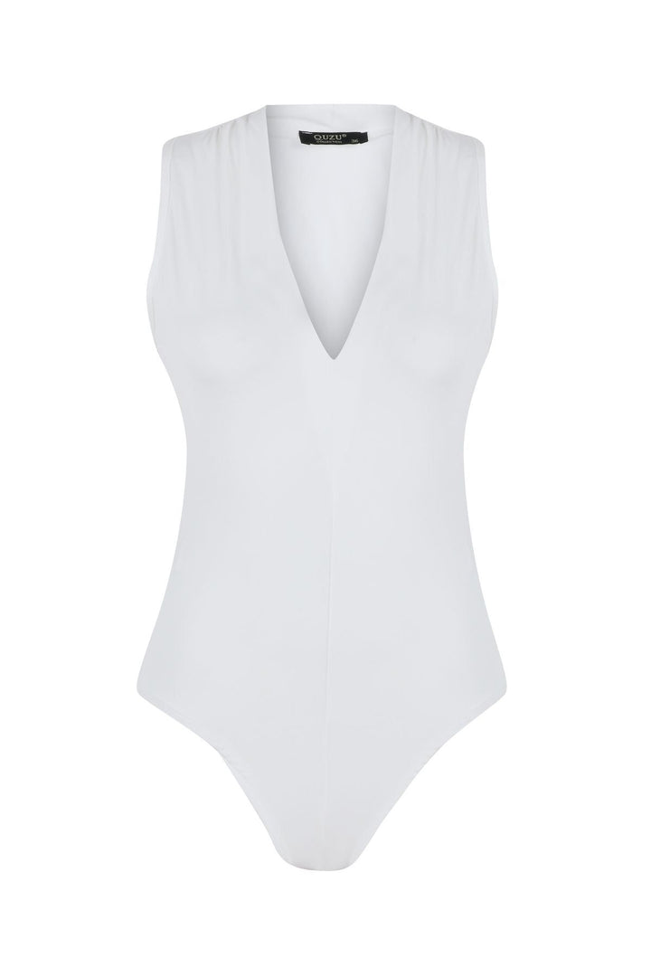 V Neck Bodysuit Ecru
