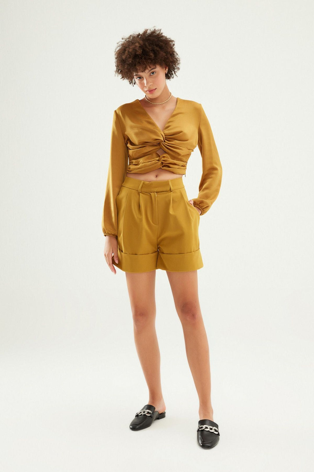 Decollete Detailed V-Neck Blouse Olive