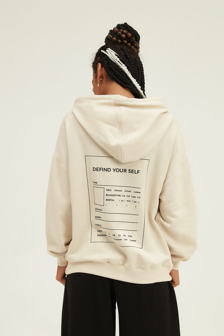 Baskılı Kapüşonlu Sweatshirt Bej
