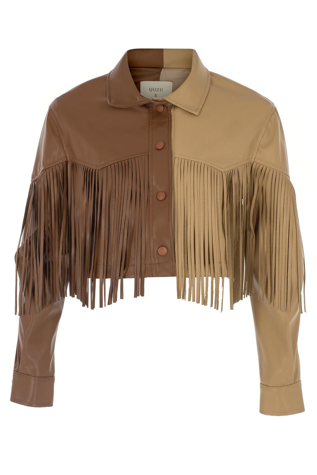 Two Color Tasseled Leather Jacket Brown