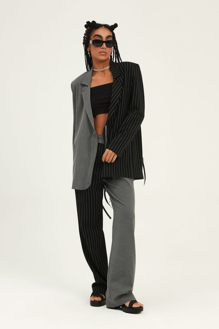 İki Renkli Kruvaze Ceket Gri