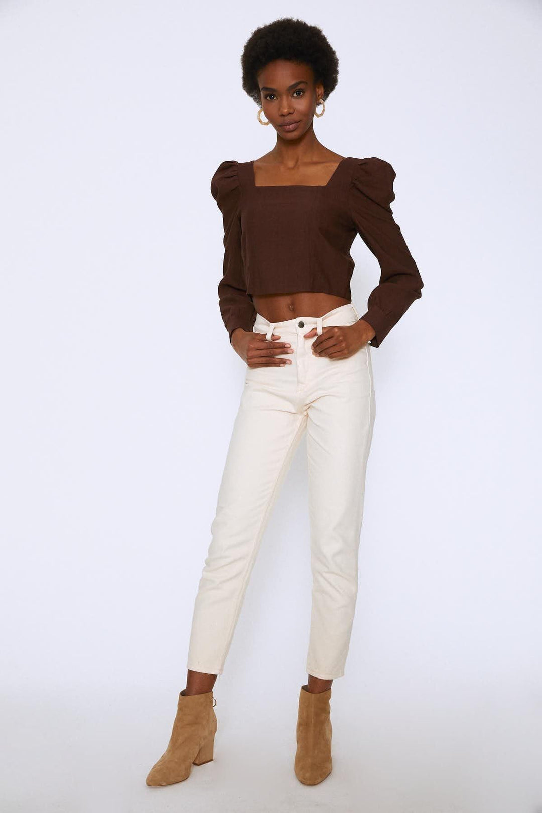 Watermelon Sleeve Square Collar Blouse Dark Brown