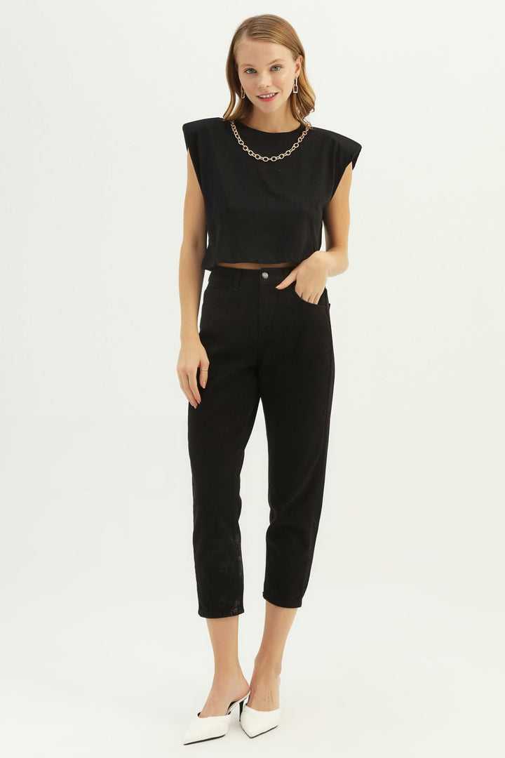 Padded Accessory Crop T-Shirt Black