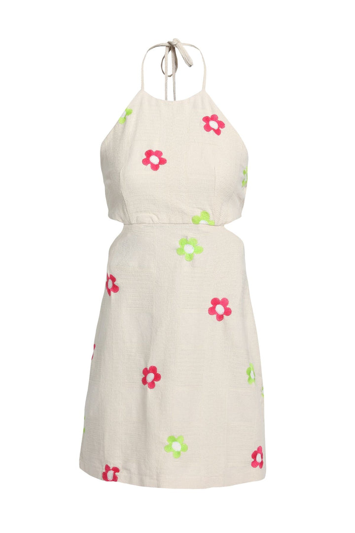 Low Back Floral Mini Dress Natural