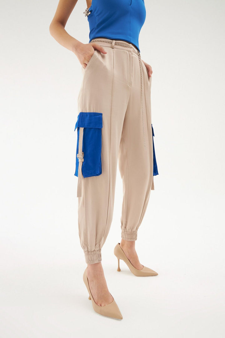 Chain Detailed Pocket Trousers Stone