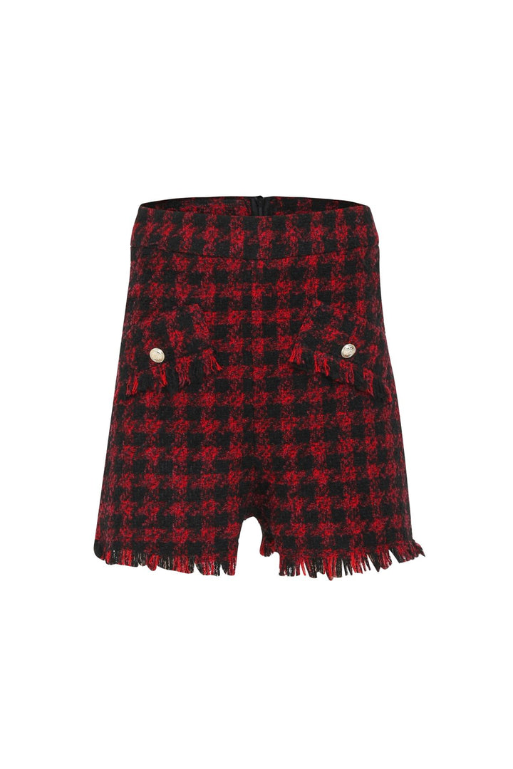 Çizgili Tüvit Şort Kırmızı