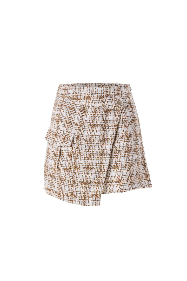 Wrapped Tweed Short Skirt Beige