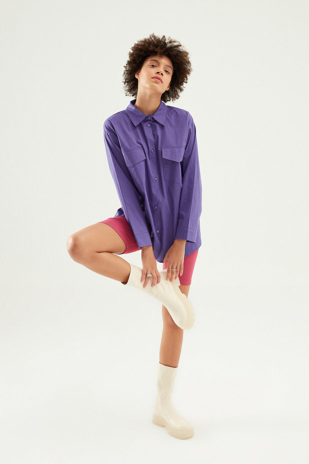 Sırt Dekolteli Oversize Gömlek Mor