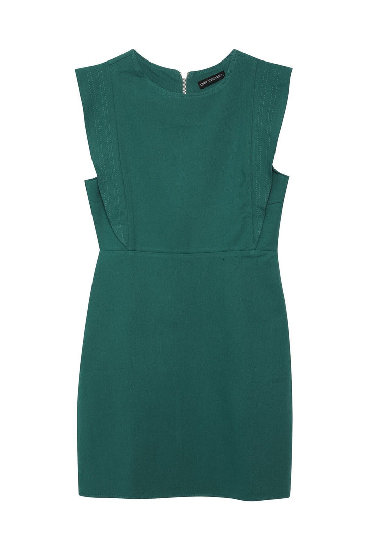 Ruffled Gabardine Dress Dark Green