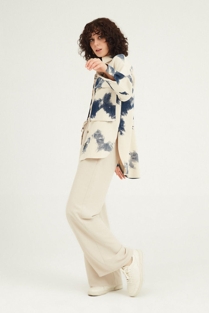 Patterned Pocket Gabardine Shirt Blue