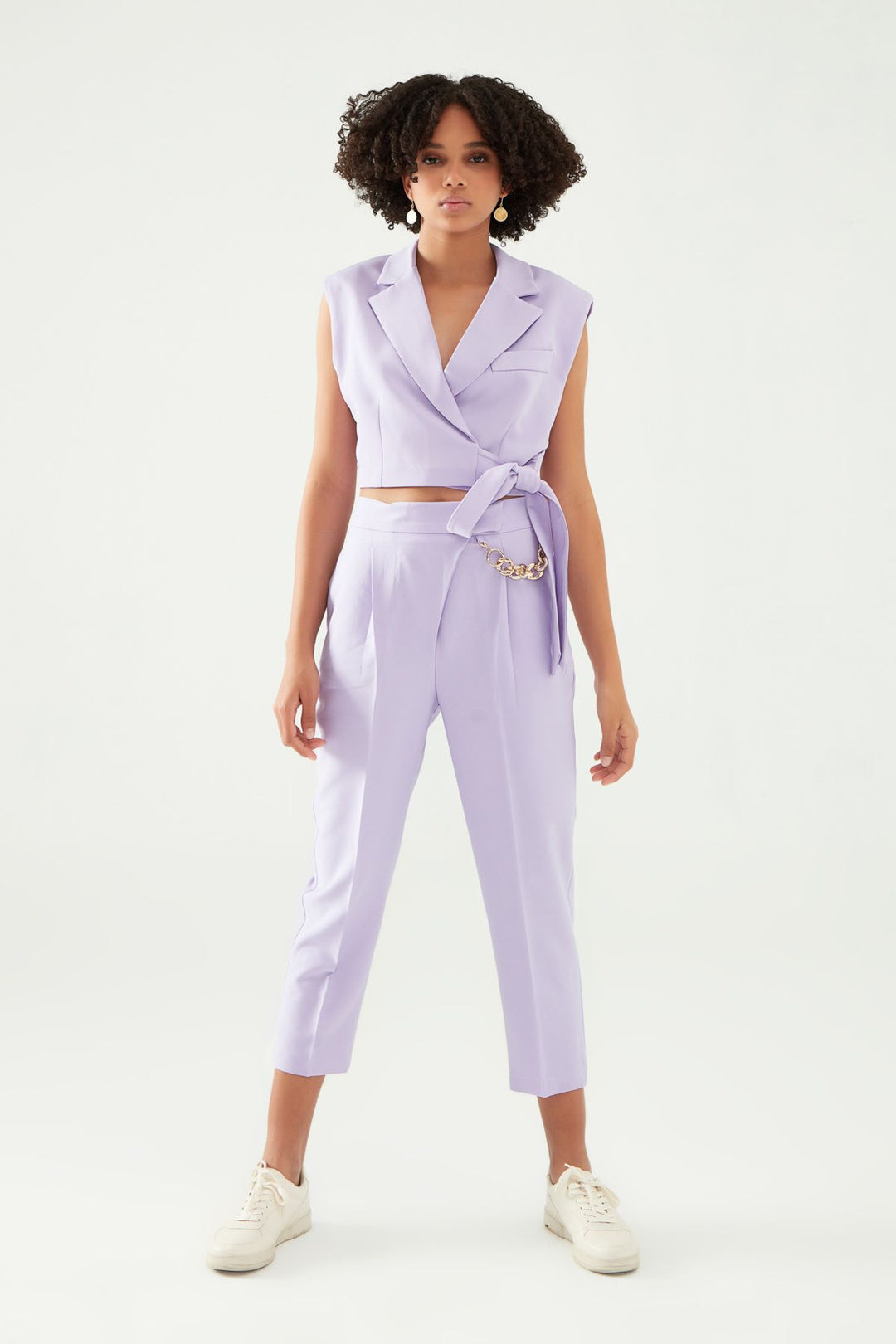 Zincir Aksesuarlı Yüksel Bel Pantolon Lila