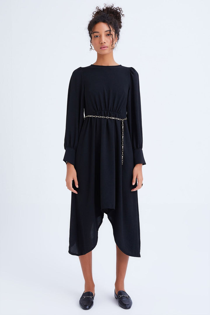 Chain Belt Asymmetrical Dress Black