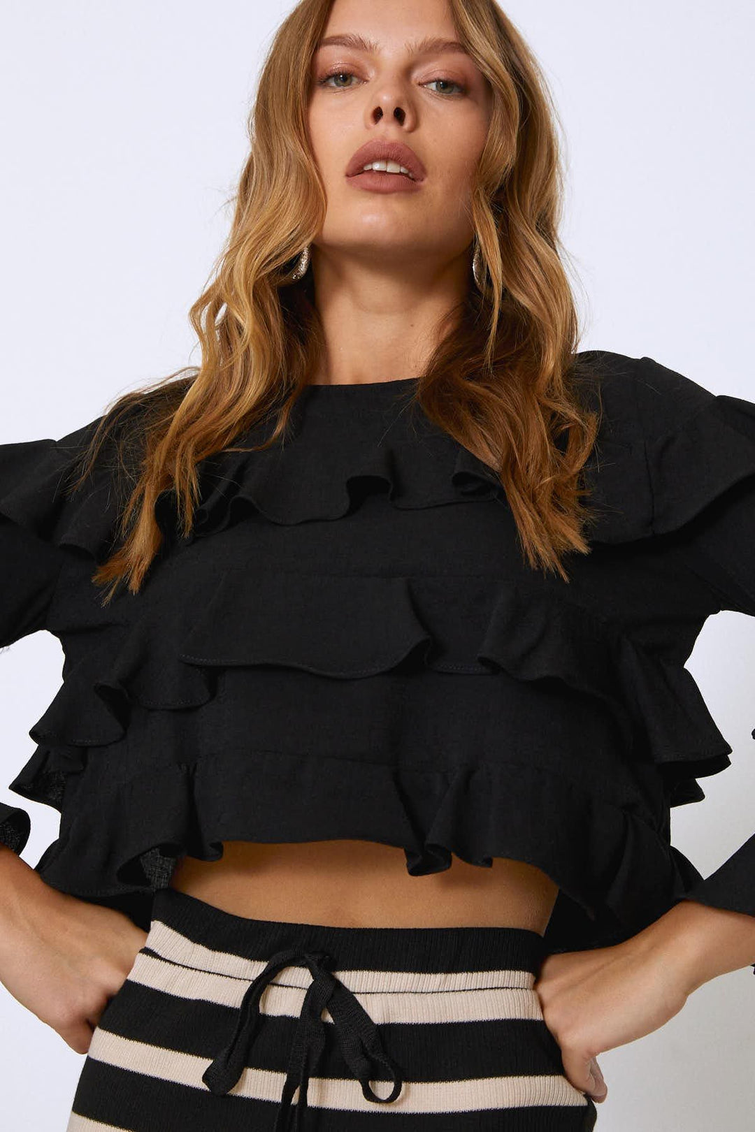 Frilly Layered Blouse Black