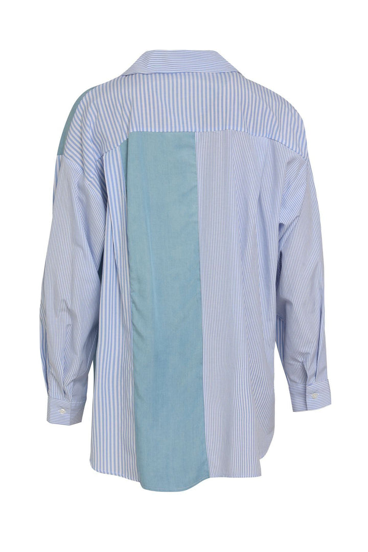 Çizgili Blok Gömlek Mavi