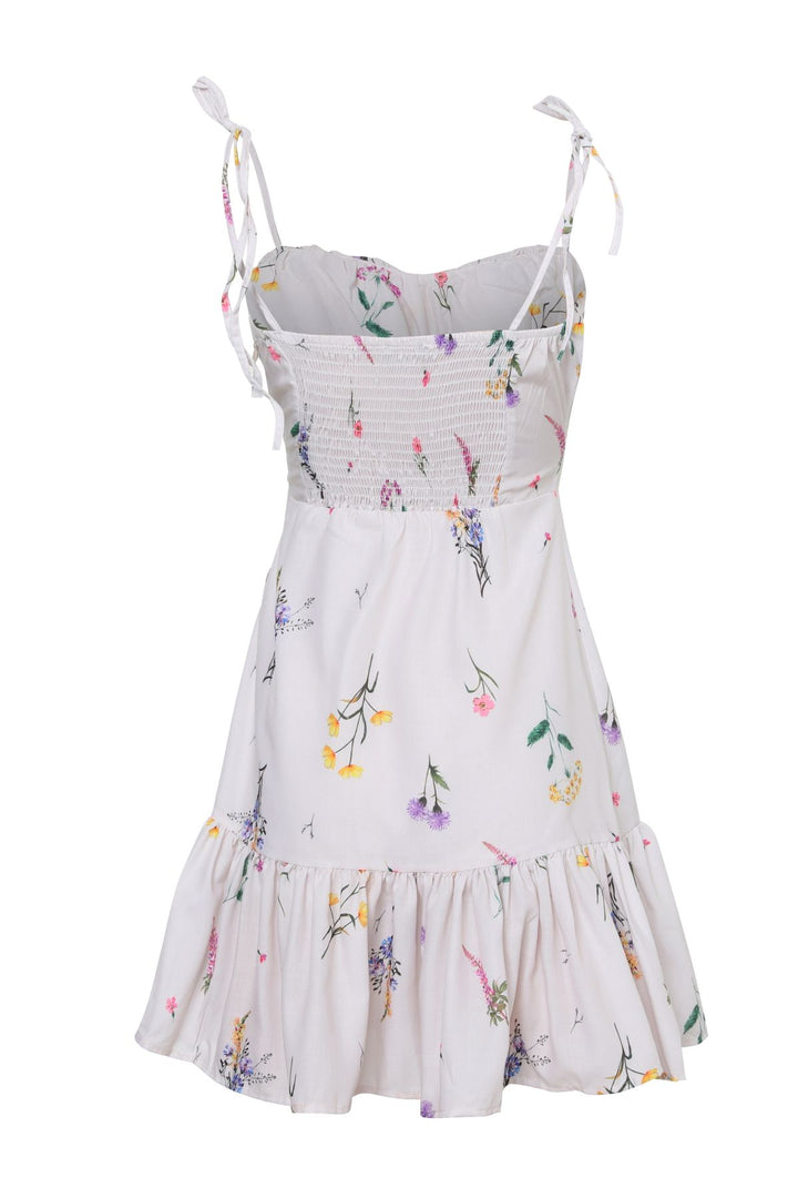 Floral Ruffle Mini Dress Stone