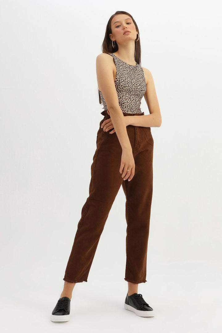 Leopard Pattern Halter Neck Bodysuit Brown