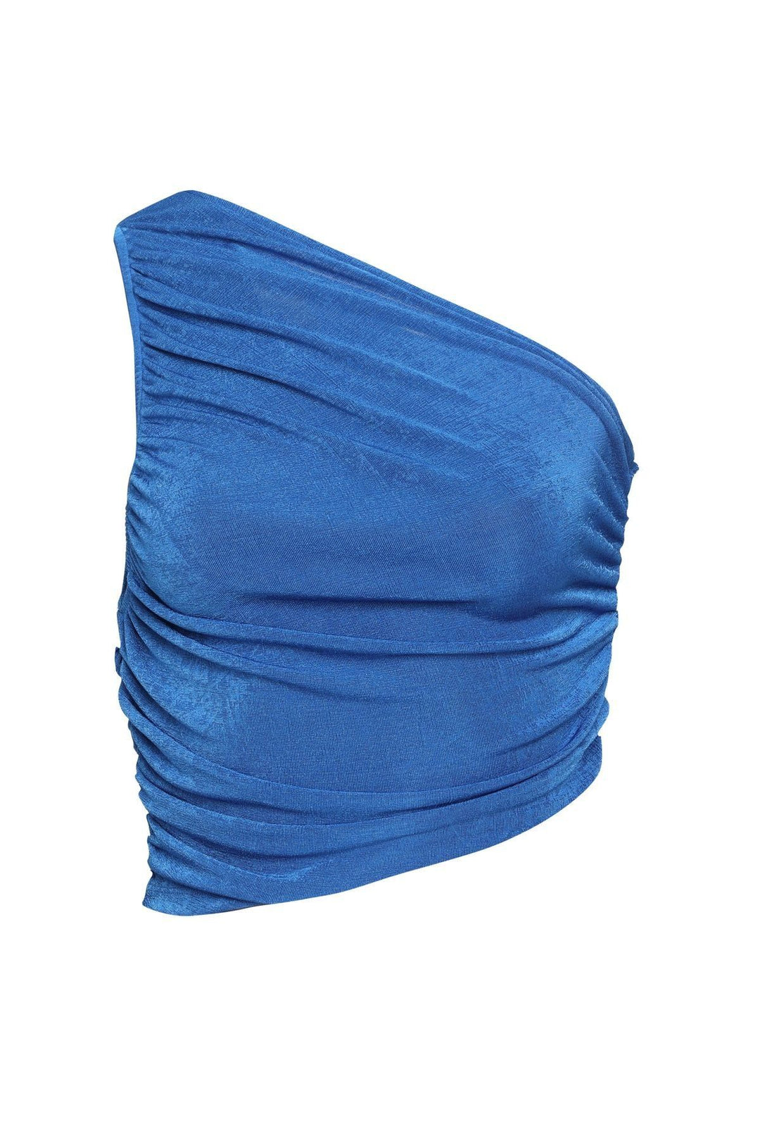 Pleated One-Shoulder Blouse Sax