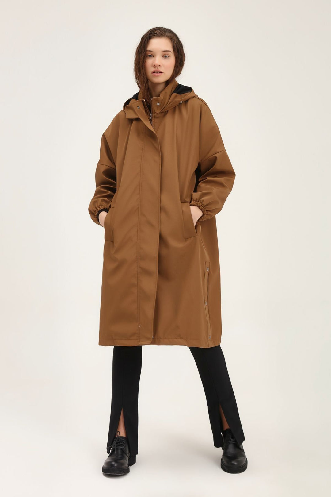Oversize Hooded Trench Coat Brown