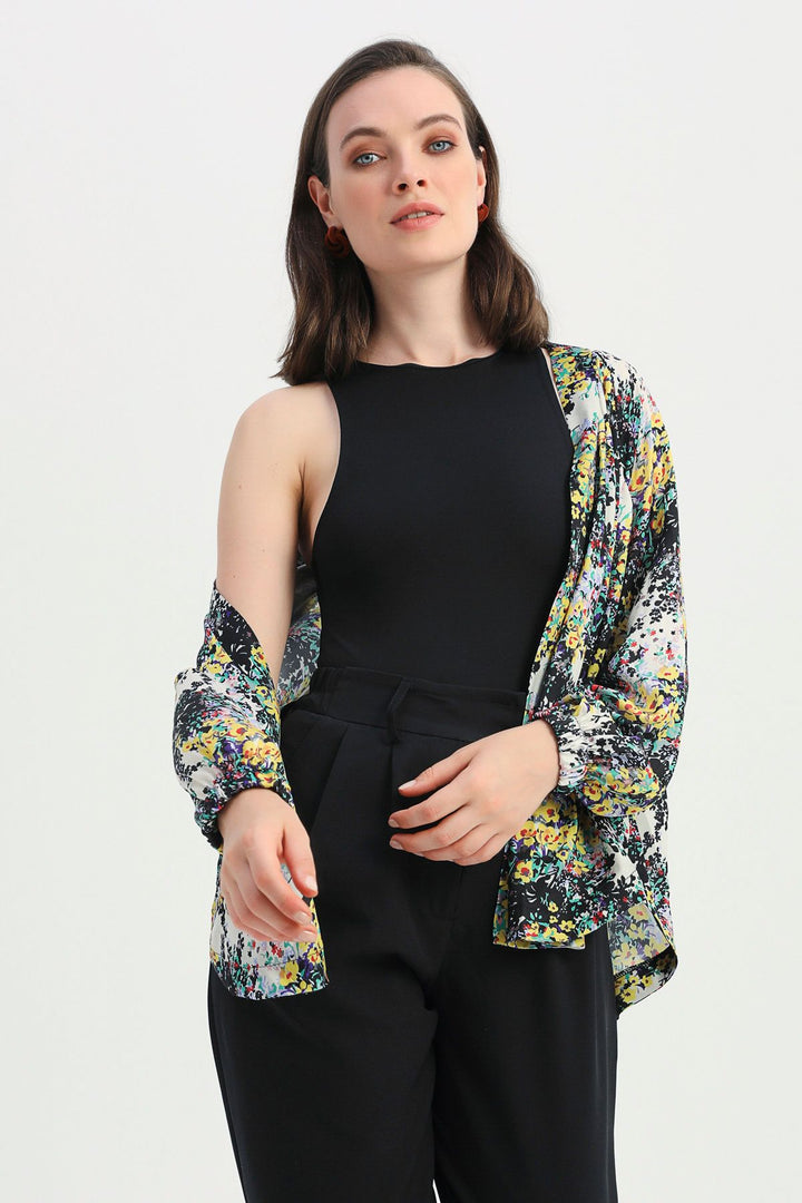 Patterned Shawl Collar Jacket Black