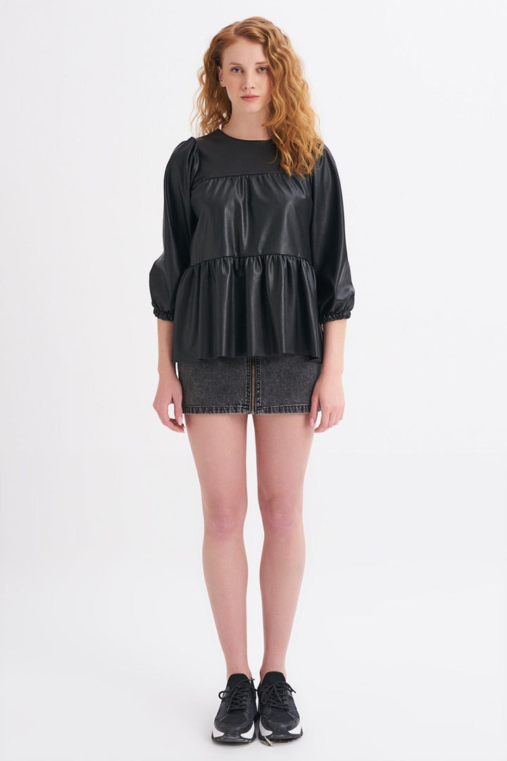 Leather Blouse Black