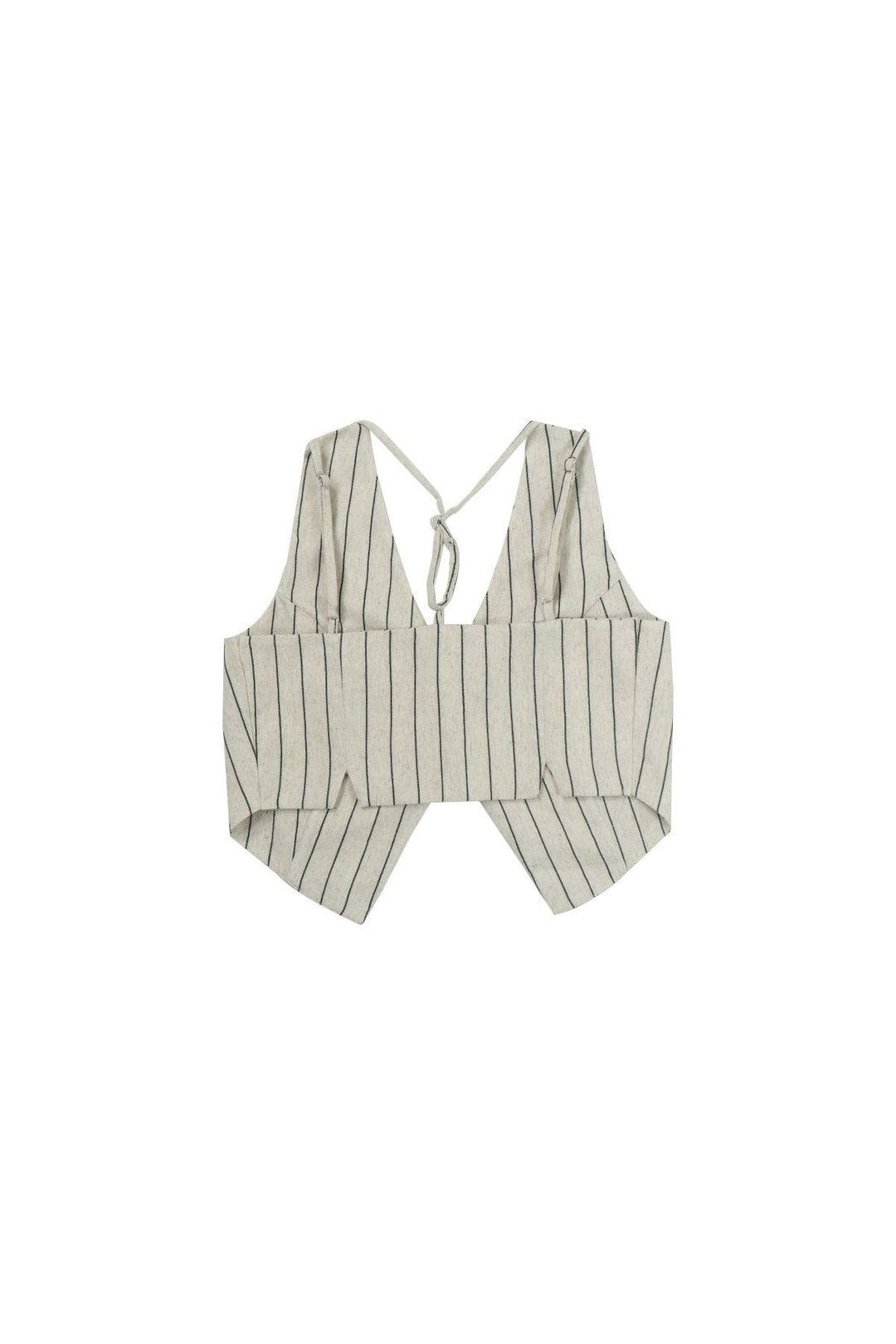 Striped Button Detailed Linen Vest Natural