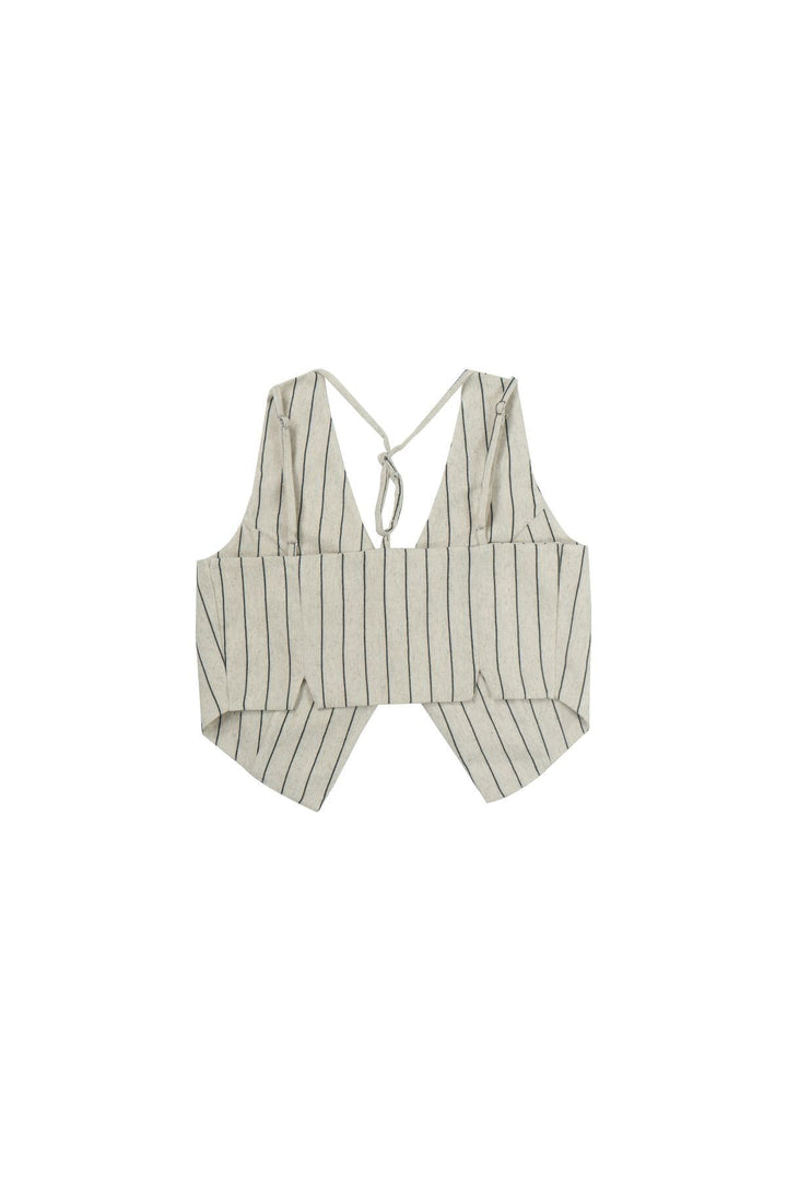 Striped Button Detailed Linen Vest Natural