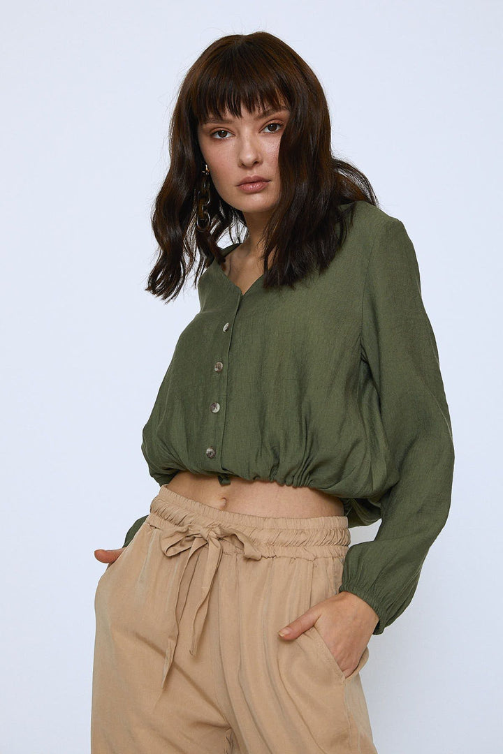 Elastic Waist Belted Casual Trousers Camel