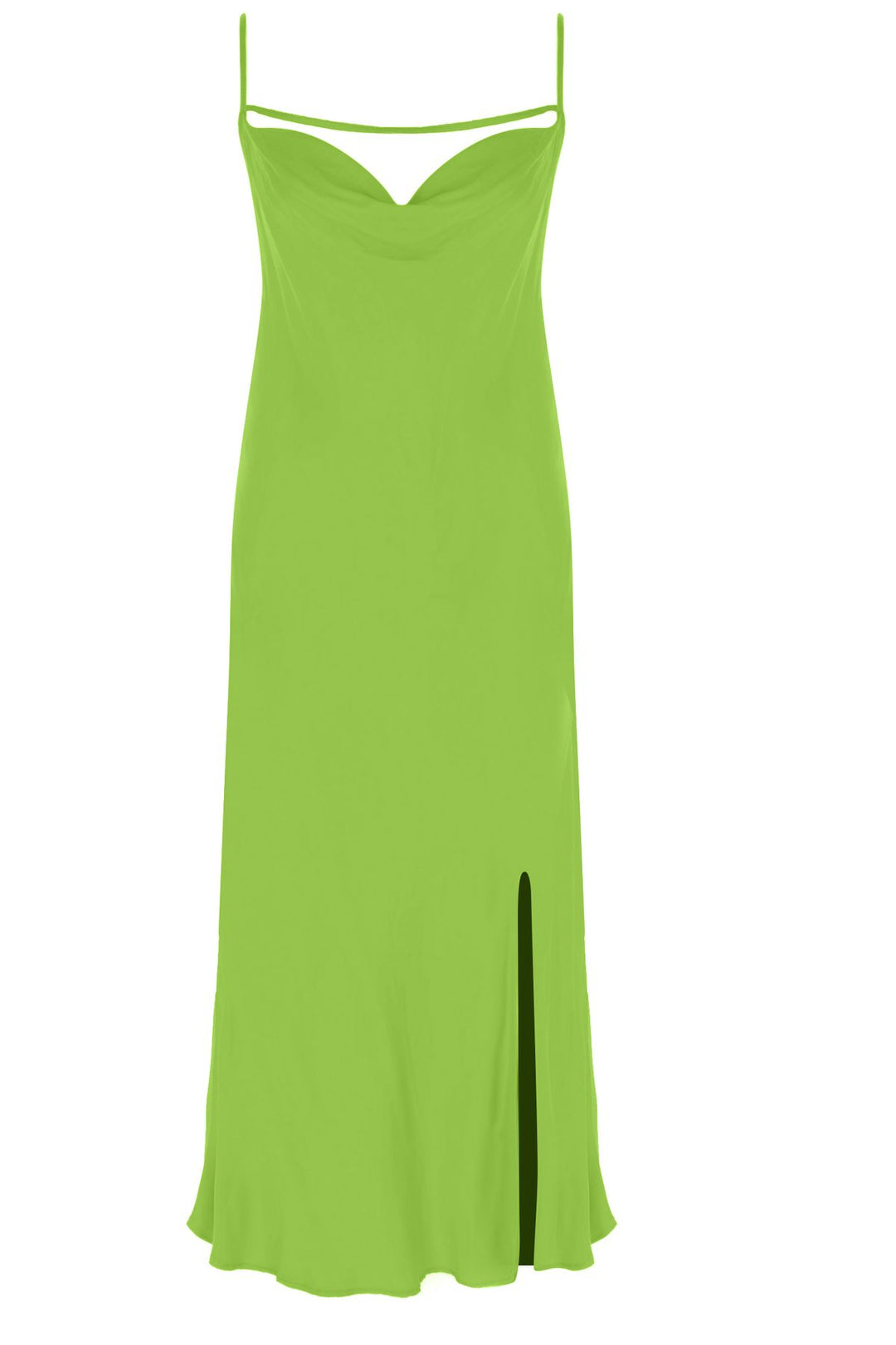 Degaje Yaka Yırtmaçlı Midi Boy Elbise Yeşil