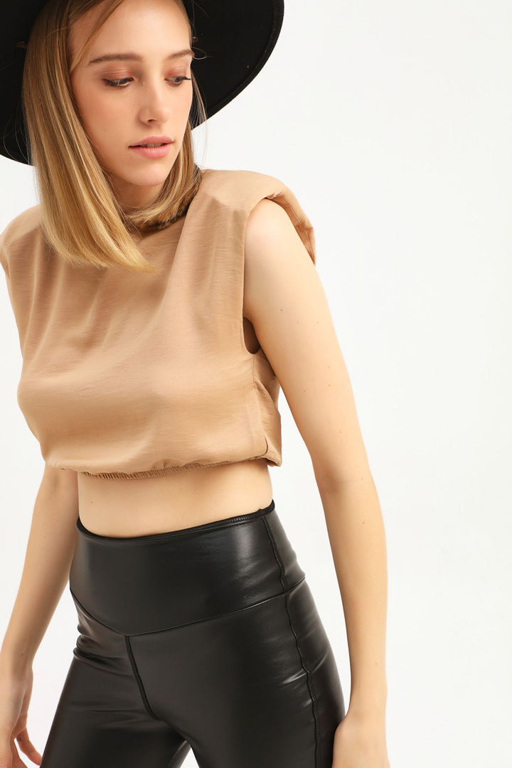 Padded Crop Blouse Camel
