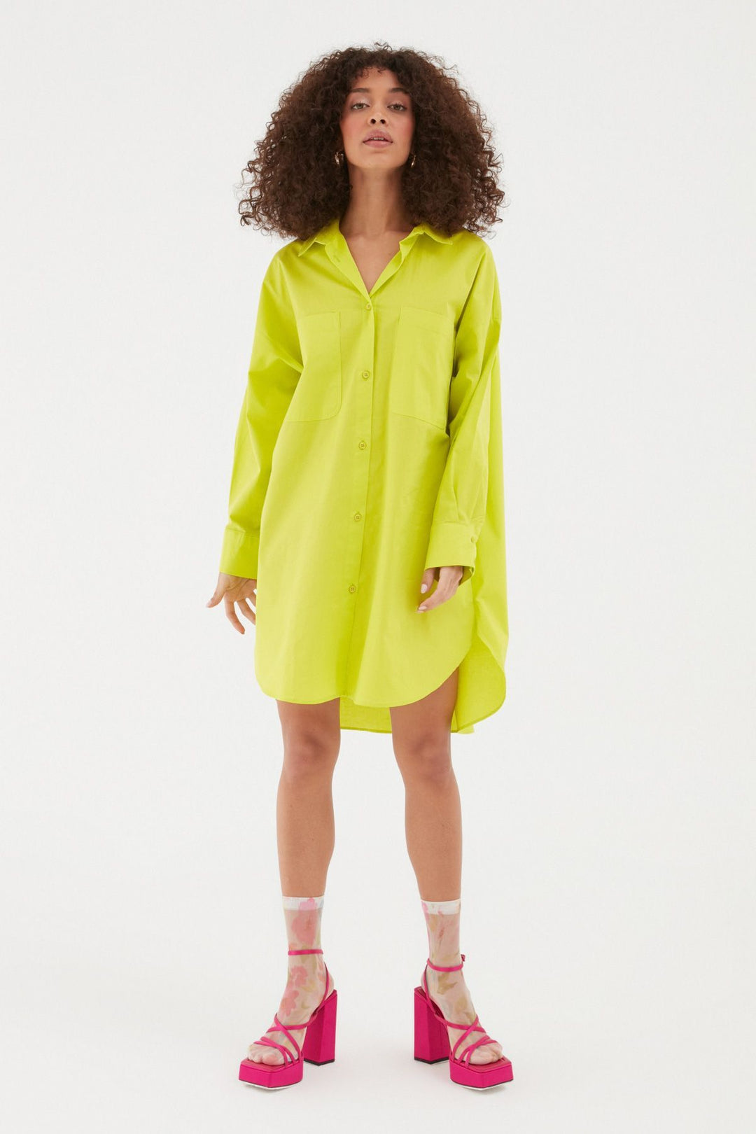 Oversize Shirt Dress Neon Yellow