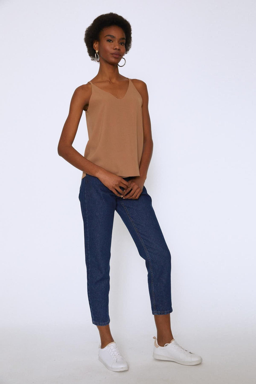 Rope Strap V-Neck Blouse Brown