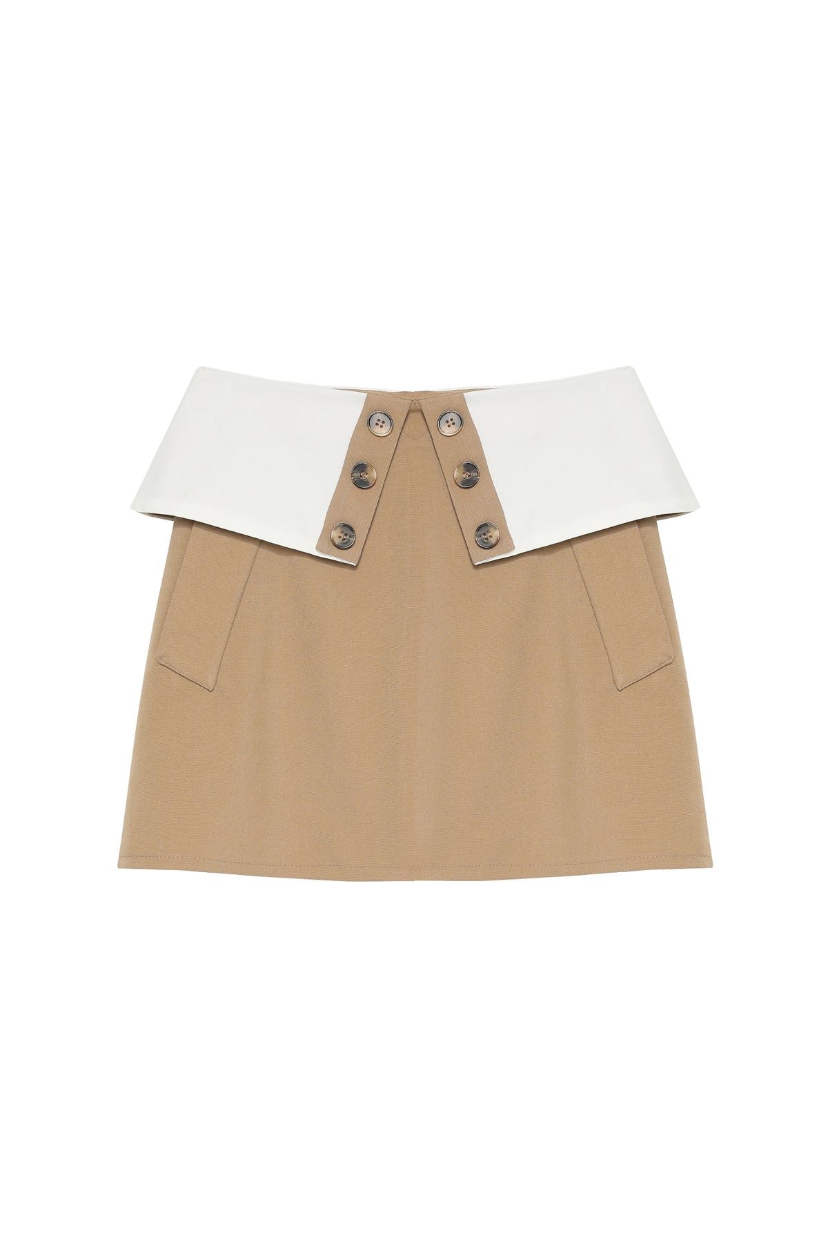 Waist Detailed Buttoned Mini Skirt Beige