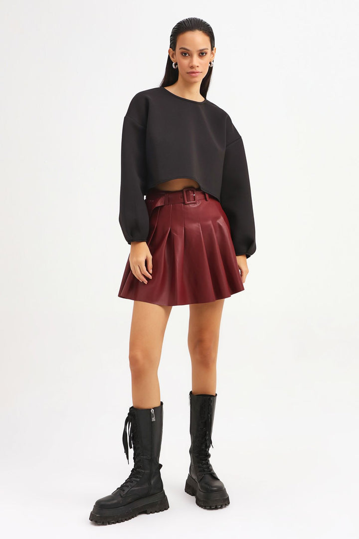 Dalgıç Kumaş Crop Sweatshirt Siyah