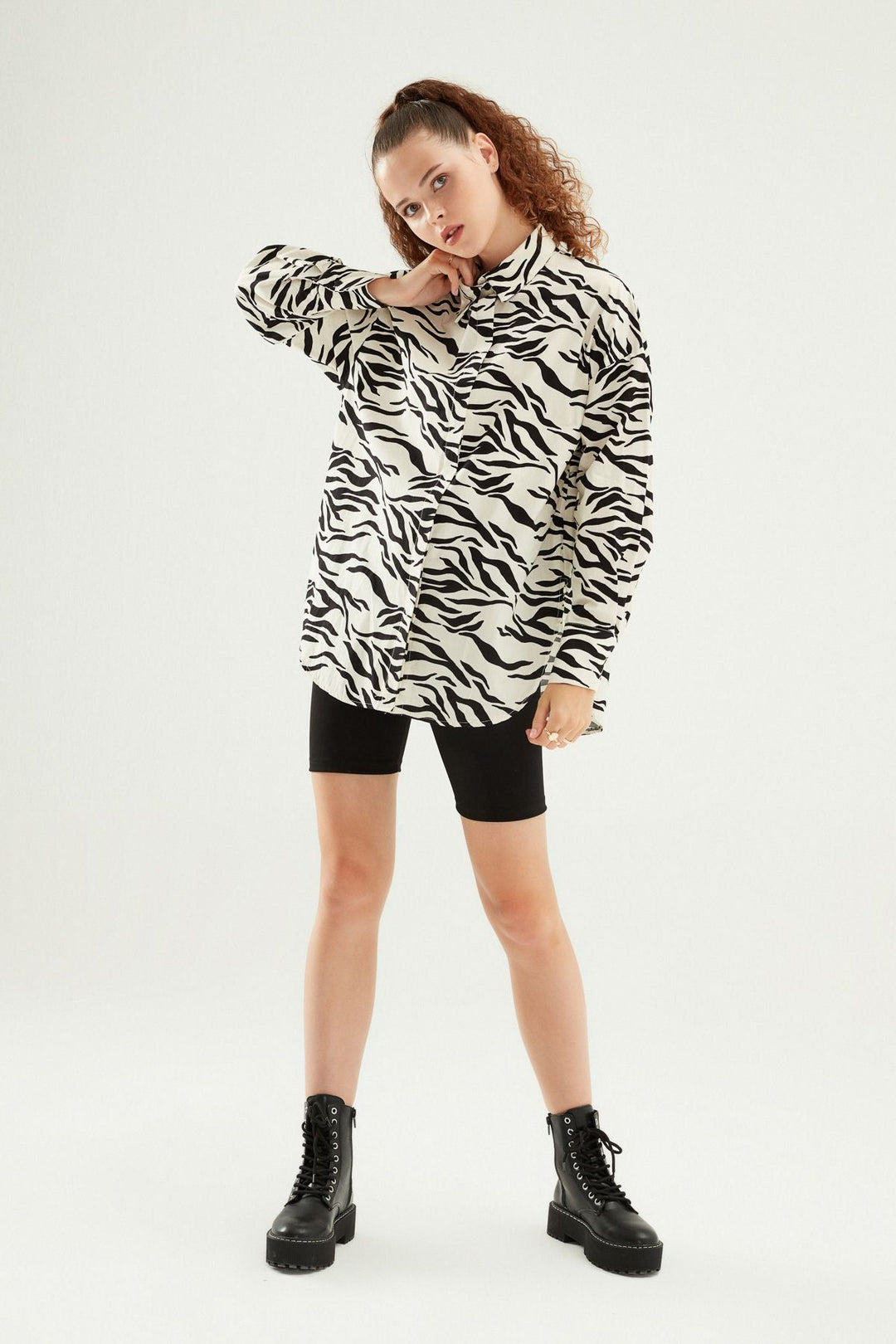Zebra Oversize Gömlek Siyah