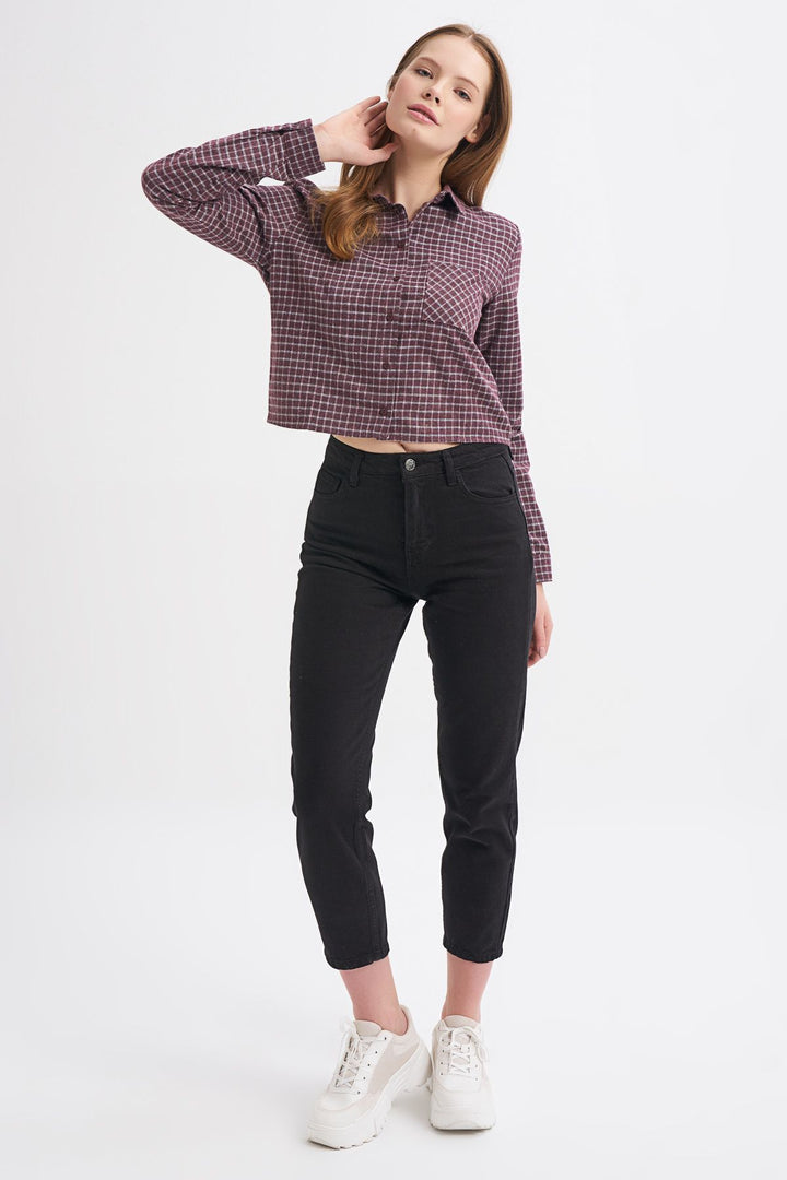 Tek Cepli Ekose Gömlek Bordo