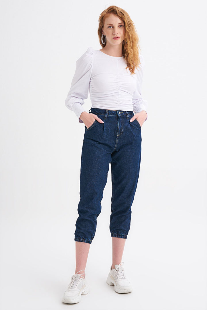 Balon Kol Gipeli Bluz Beyaz