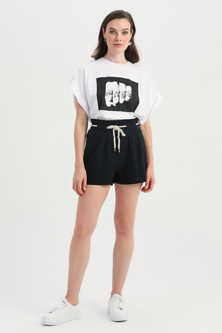 Straw Rope Belt Shorts Black