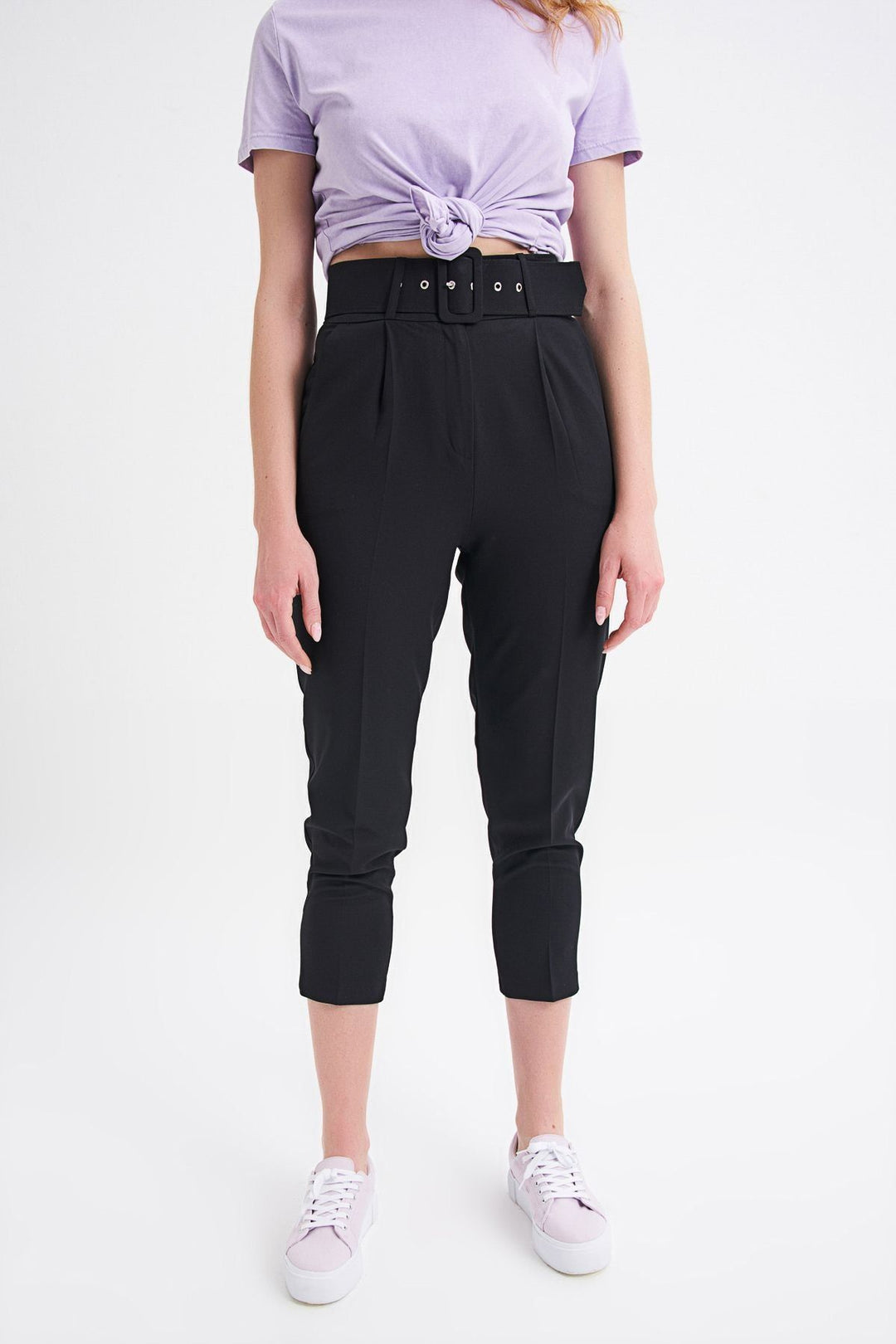 Waist Belt Fabric Trousers Black