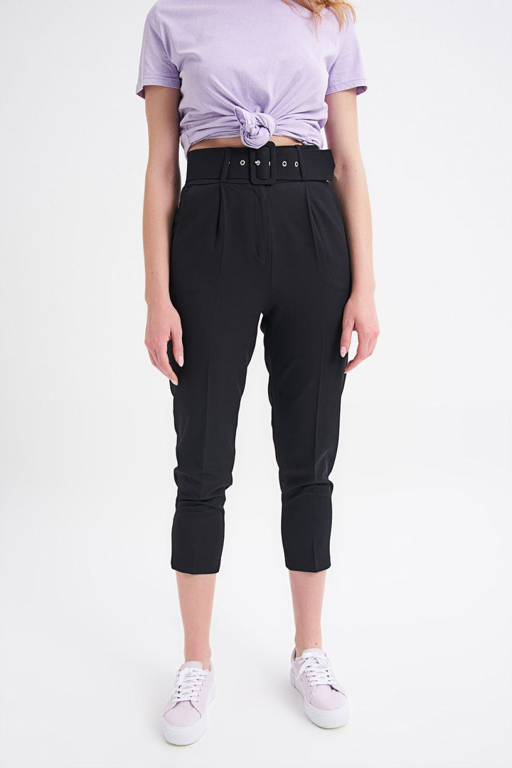 Waist Belt Fabric Trousers Black