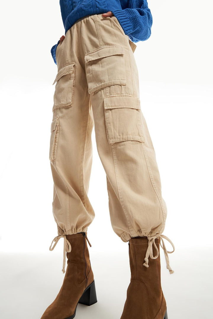 Paçası Lastikli Kargo Pantolon Bej