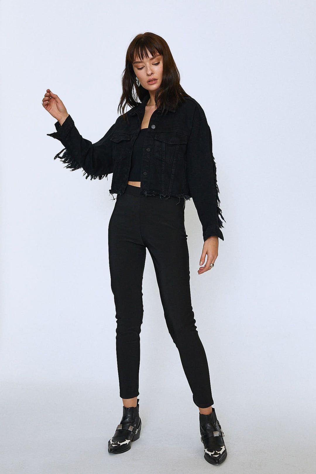 Tassel Detailed Denim Jacket Anthracite