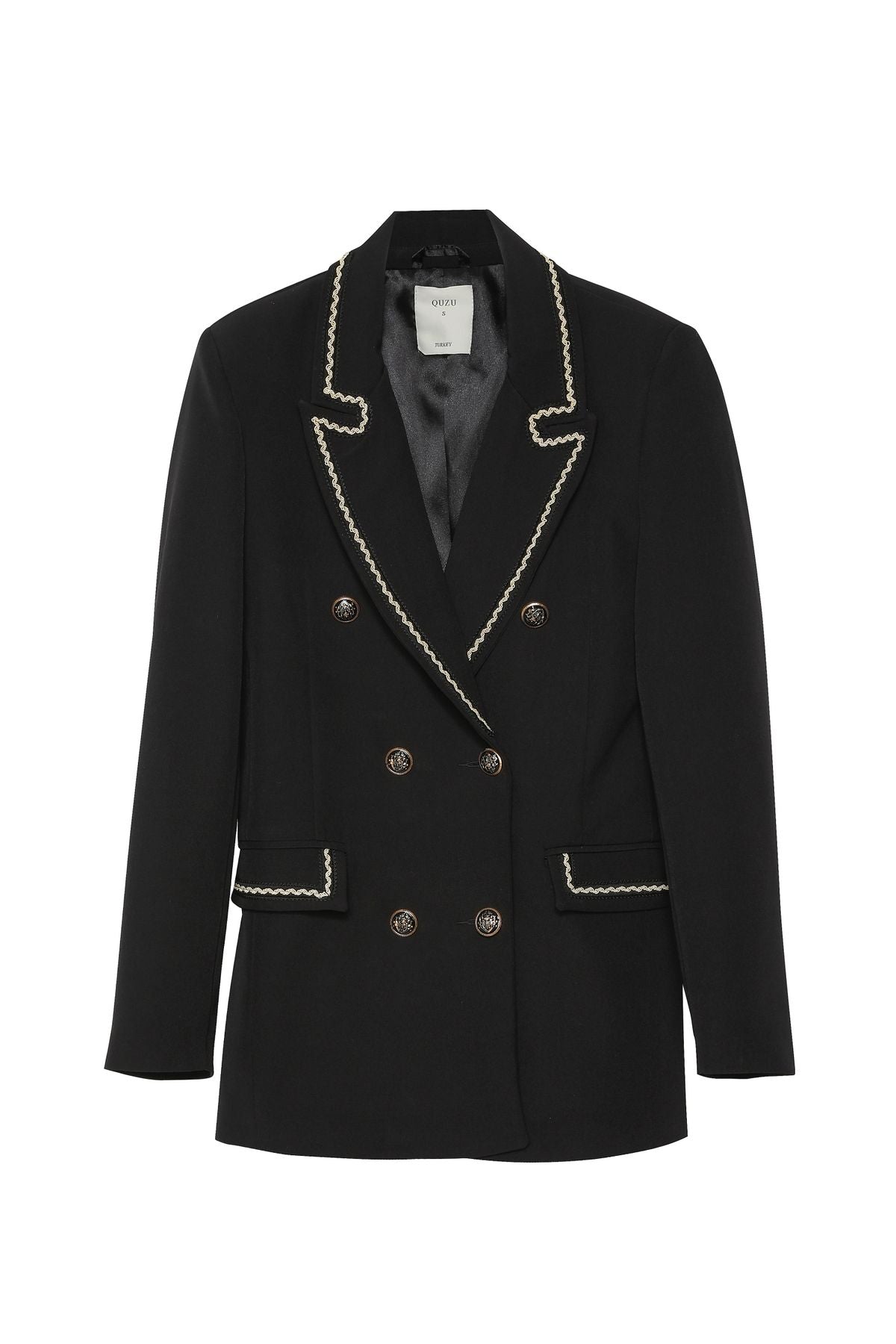 Gold Button Blazer Jacket Black