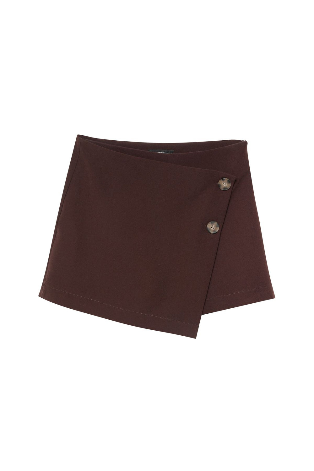 Button Detailed Asymmetrical Short Skirt Dark Brown