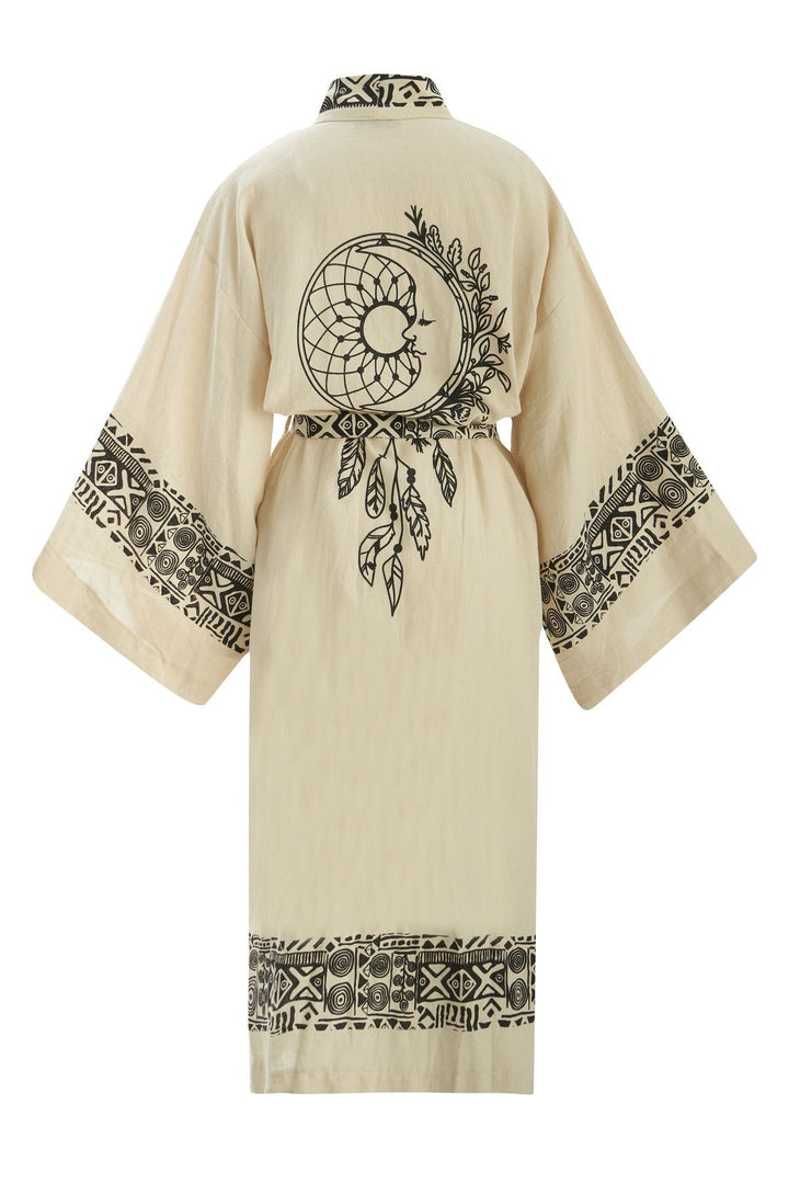 Printed Belted Kimono Natural