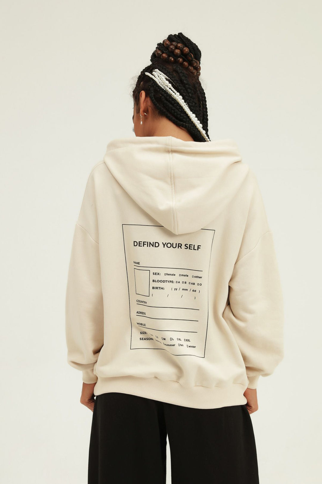 Baskılı Kapüşonlu Sweatshirt Bej