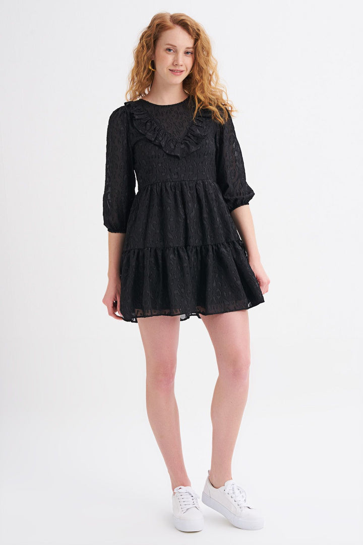 Ruffle Detailed Midi Dress Black