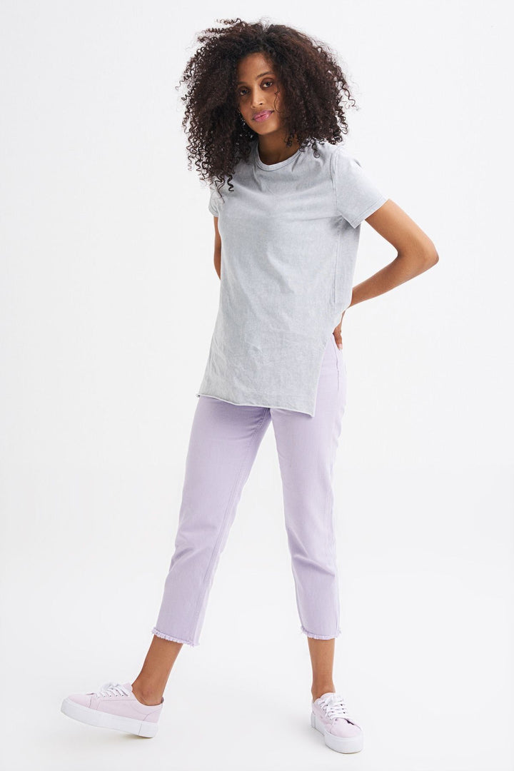 Yanı Yırtmaçlı Bisiklet Yaka Tişört Grimelanj