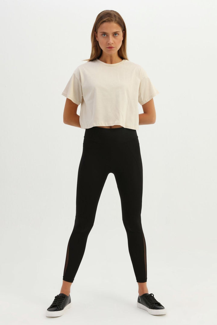 Basic Crop Tişört Açık Bej